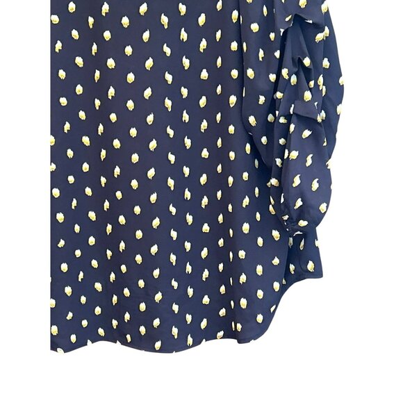 Collective Concepts Women's Blue Yellow Printed Ruched Sleeve Blouse Size 2X - Picture 6 of 7